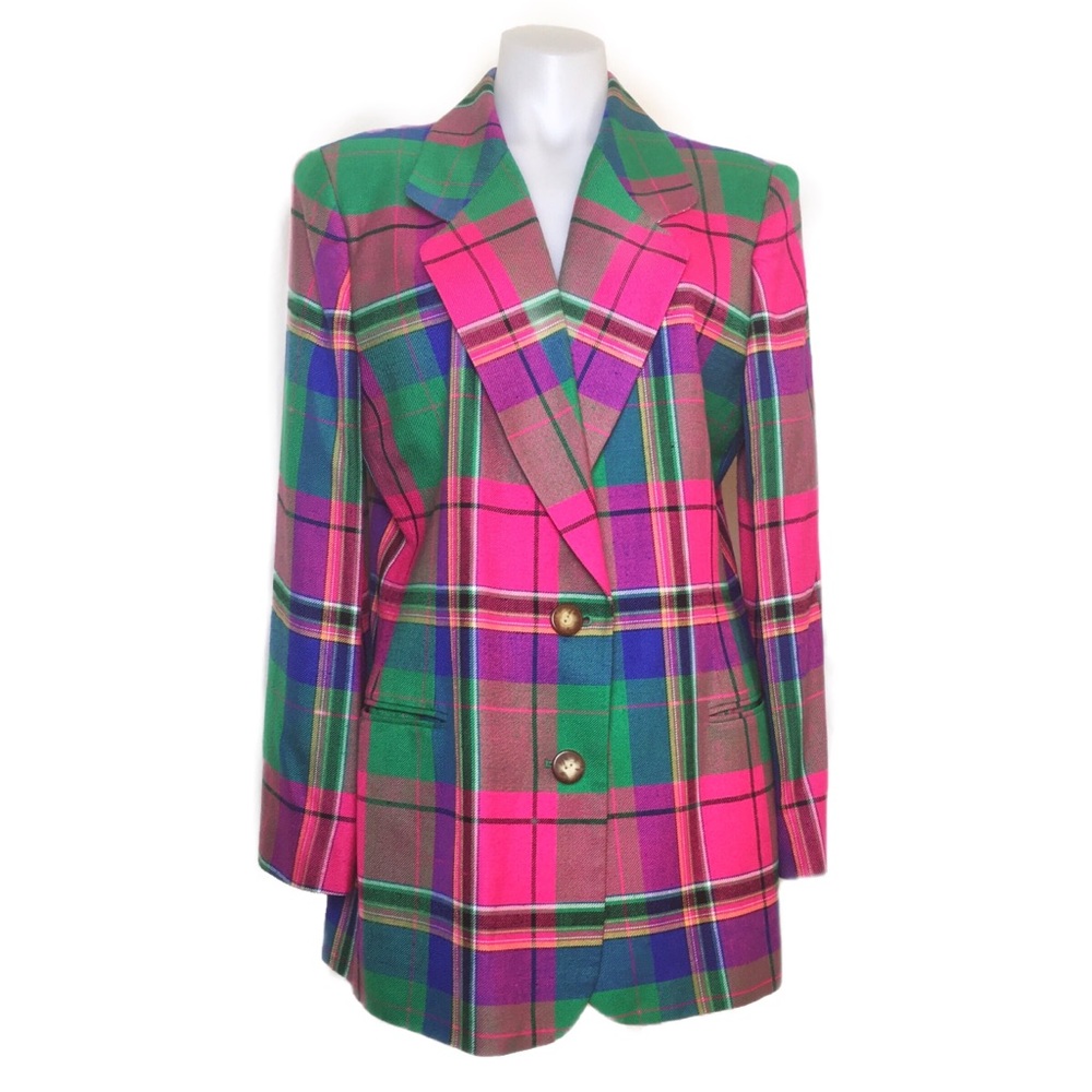 VINTAGE Bill Blass Multi-Color Plaid Blazer